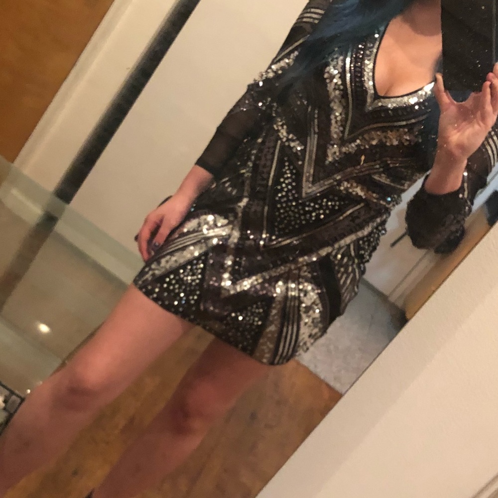 Sequin and mesh express dress